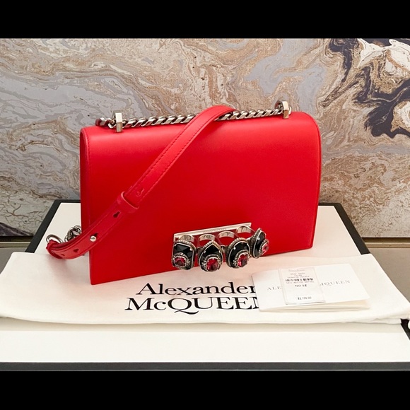 Alexander McQueen Knuckle Red Jewel Embellished Leather Cross Body Bag - Picture 3 of 15